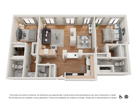 Floor plan for 2 beds, 2.5 baths, 1450 sqft